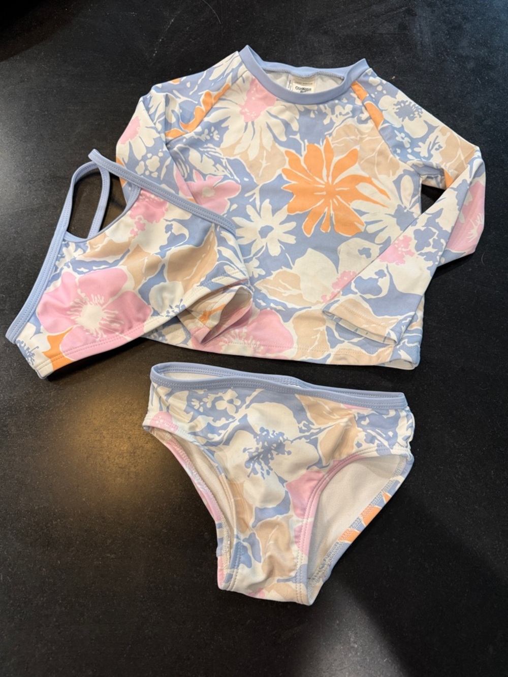 OshKosh B'gosh Floral Three-Piece Swim Set With Rash Guard